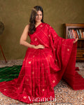 Chilli Red Checks Raw Silk Handloom Saree