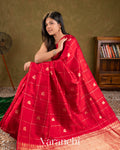 Chilli Red Checks Raw Silk Handloom Saree
