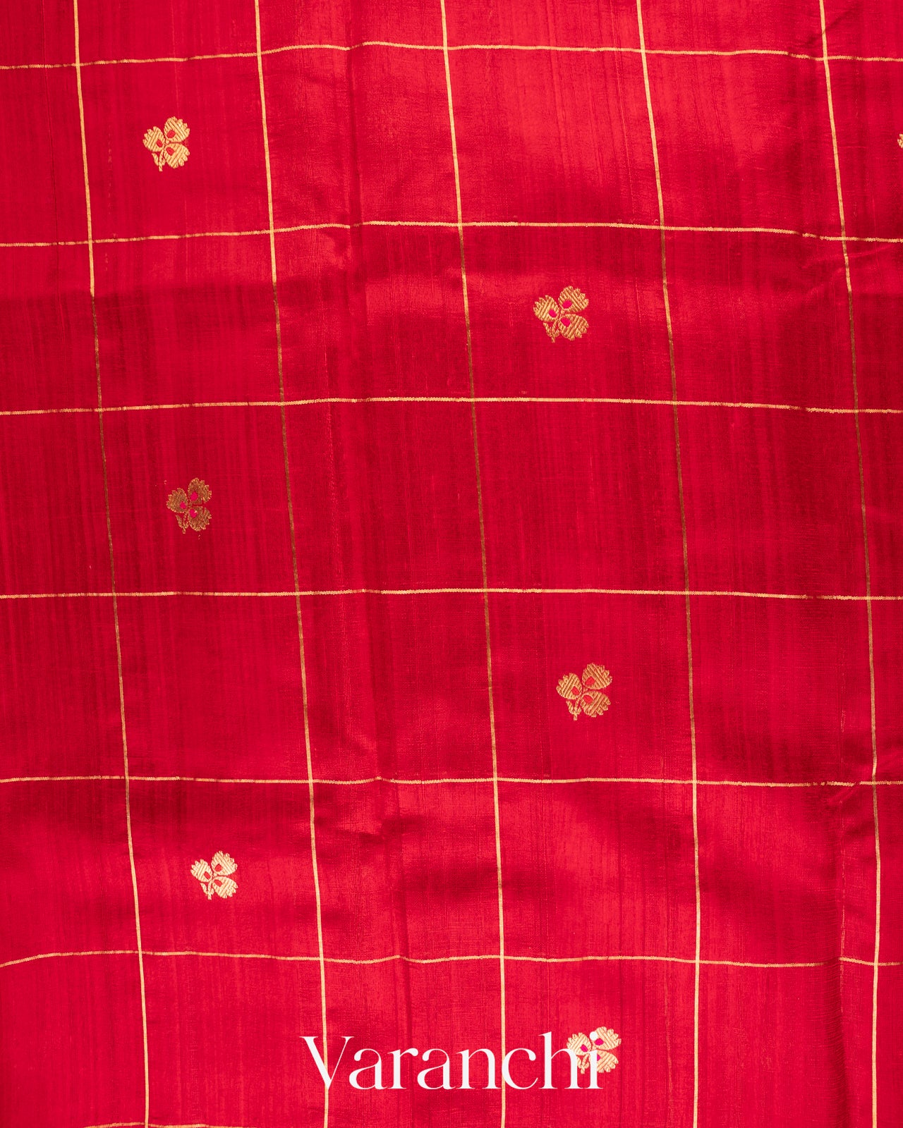 Chilli Red Checks Raw Silk Handloom Saree