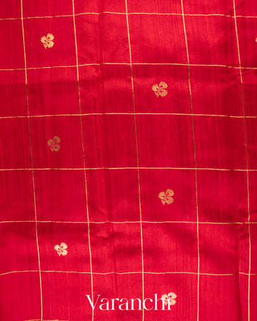 Chilli Red Checks Raw Silk Handloom Saree