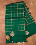 Emerald Green Checks Raw Silk Handloom Saree