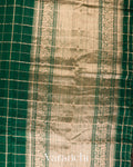 Emerald Green Checks Raw Silk Handloom Saree