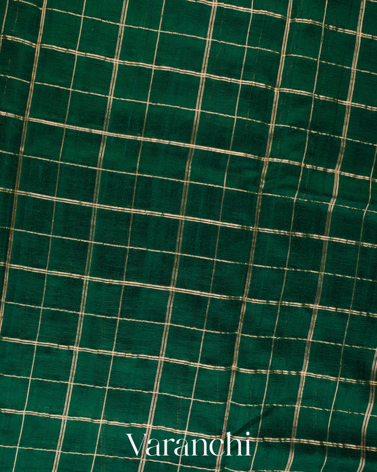 Emerald Green Checks Raw Silk Handloom Saree