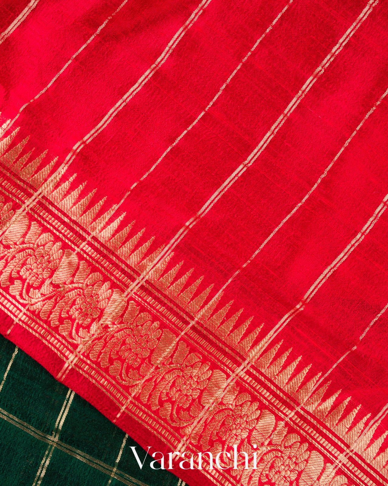 Emerald Green Checks Raw Silk Handloom Saree