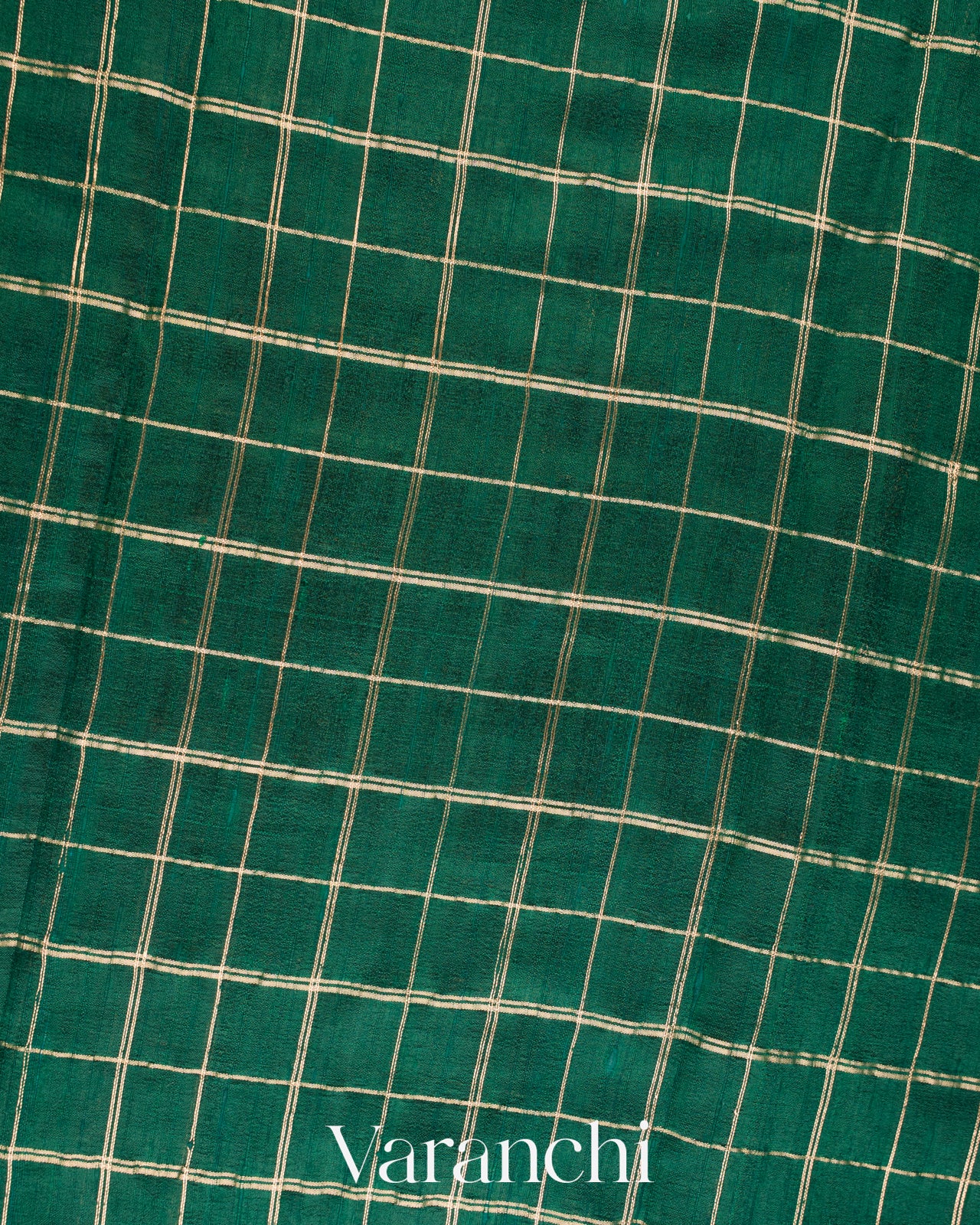 Bottle Green Checks Raw Silk Handloom Saree