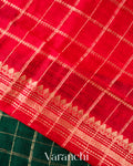 Bottle Green Checks Raw Silk Handloom Saree