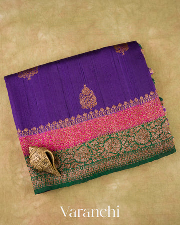 Royal Violet Pure Raw Silk Handloom Saree 