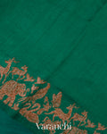 Teal Green and Teal Blue Ombre-Dyed Pure Raw Silk Handloom Saree