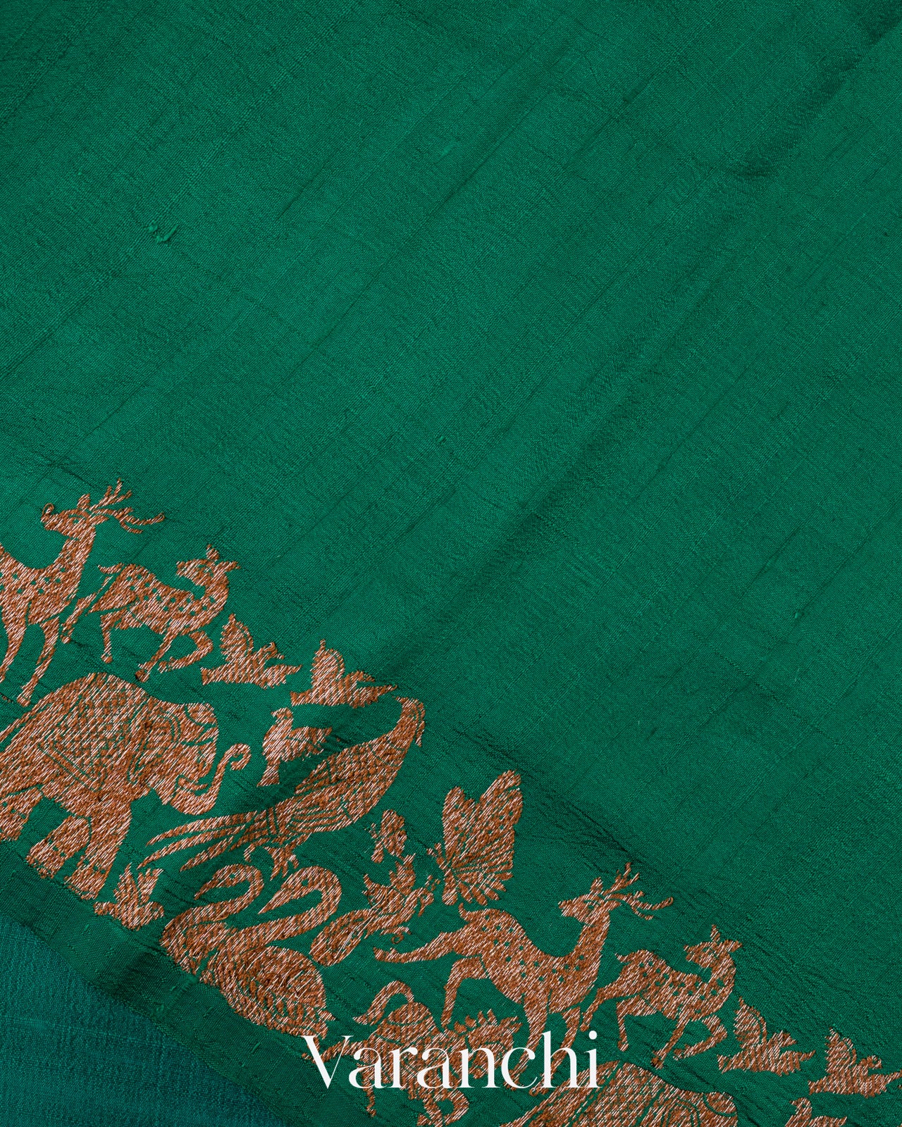 Teal Green and Teal Blue Ombre-Dyed Pure Raw Silk Handloom Saree