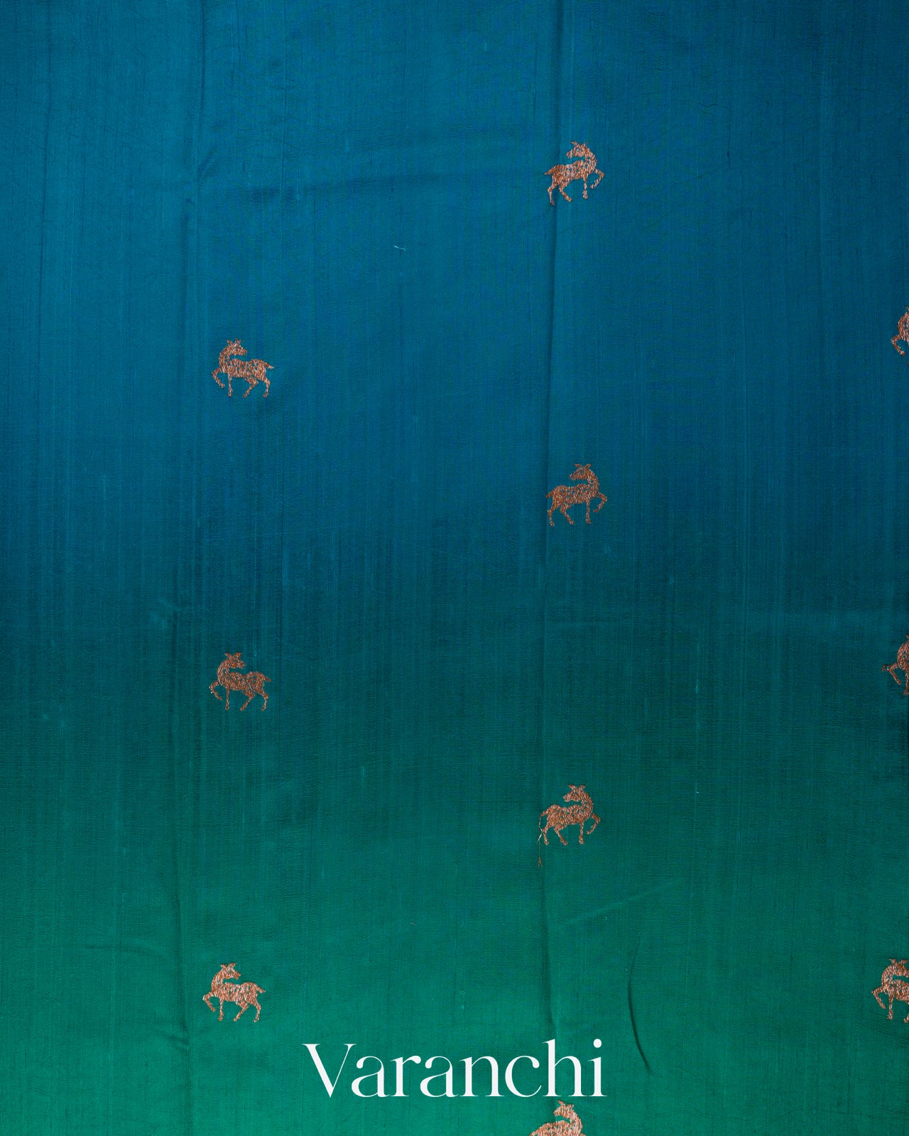 Teal Green and Teal Blue Ombre-Dyed Pure Raw Silk Handloom Saree