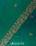 Teal Green and Teal Blue Ombre-Dyed Pure Raw Silk Handloom Saree