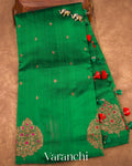 Dark Green Borderless Pure Raw Silk Handloom Saree