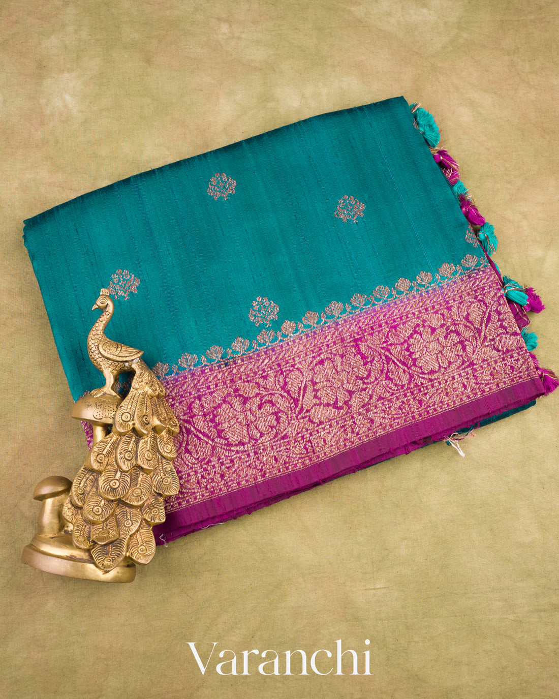 Peacock Blue Pure Raw Silk Handloom Saree