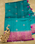 Peacock Blue Pure Raw Silk Handloom Saree