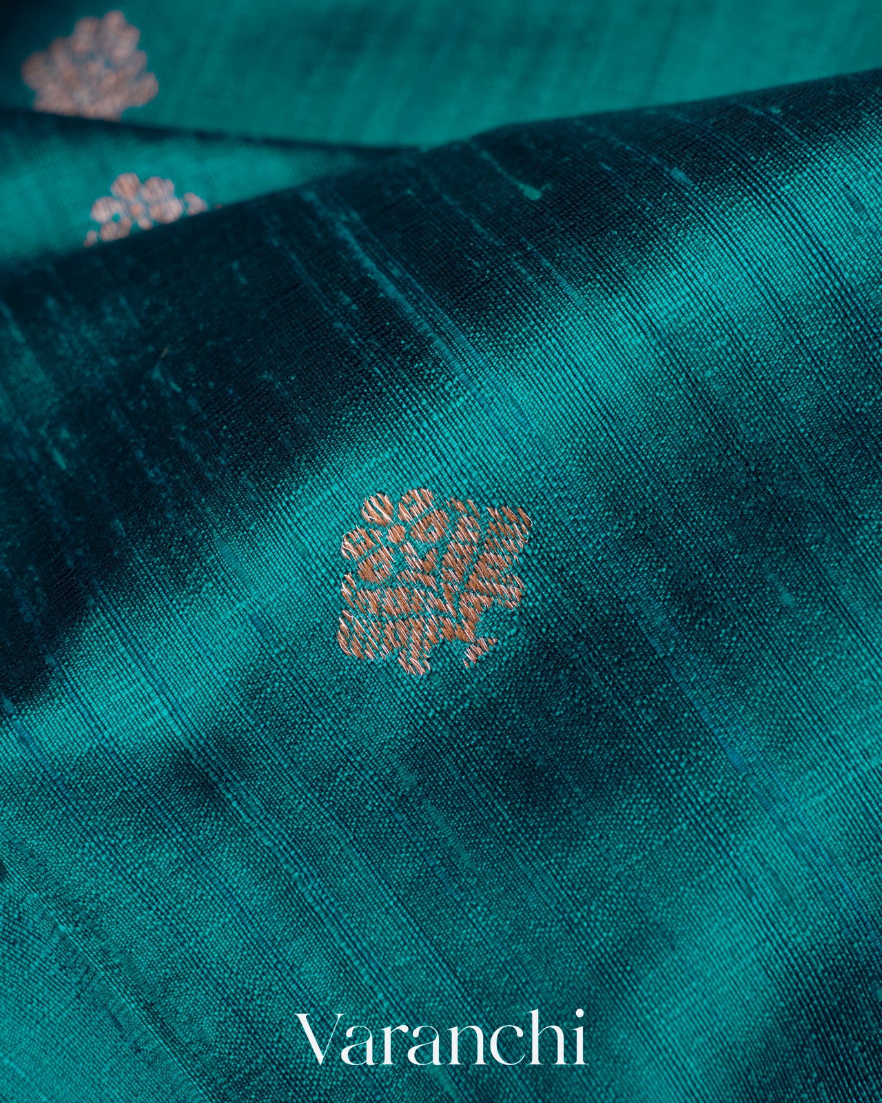 Peacock Blue Pure Raw Silk Handloom Saree