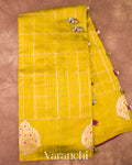 Lime Mustard Checks Raw Silk Handloom Saree