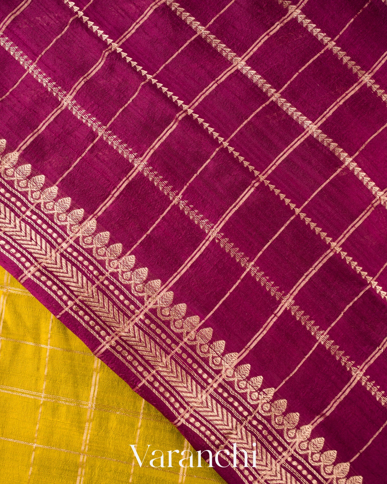 Lime Mustard Checks Raw Silk Handloom Saree