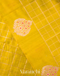 Lime Mustard Checks Raw Silk Handloom Saree