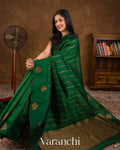 Emerald Green Striped Pure Raw Silk Handloom Saree 