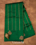 Emerald Green Striped Pure Raw Silk Handloom Saree 
