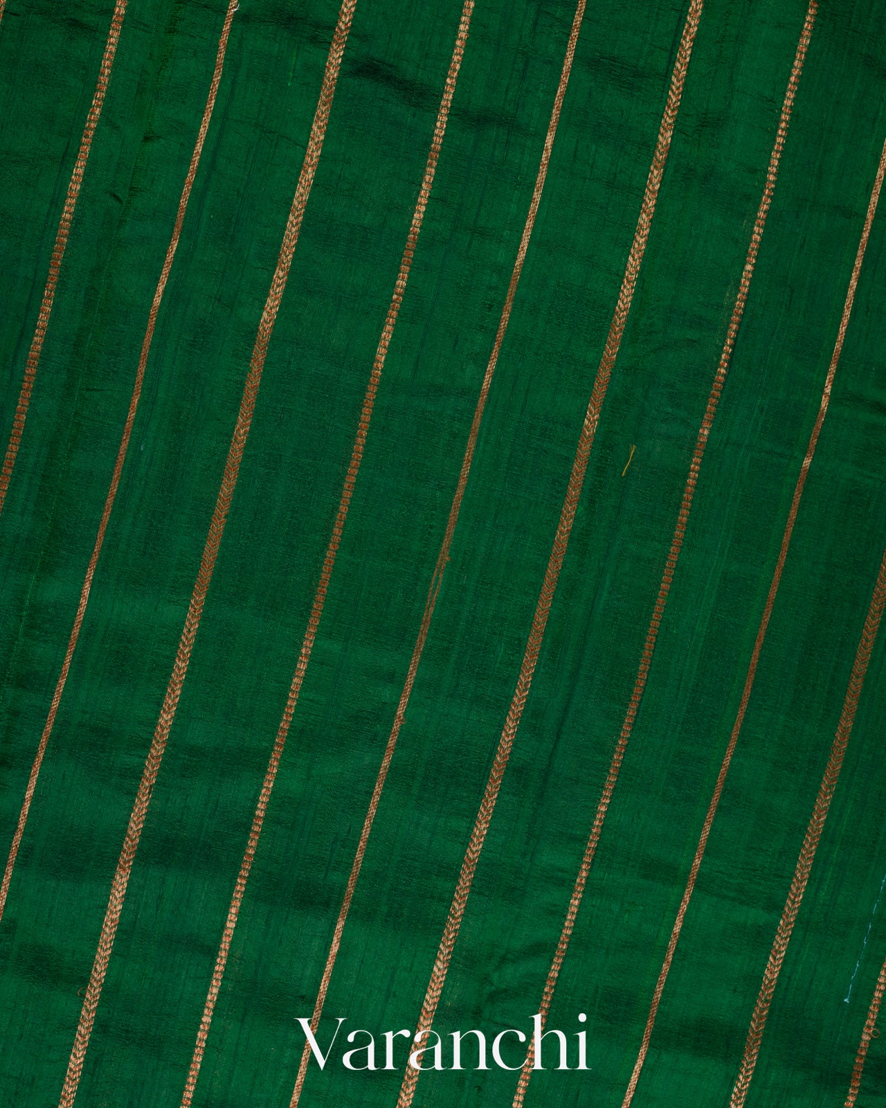 Emerald Green Striped Pure Raw Silk Handloom Saree 