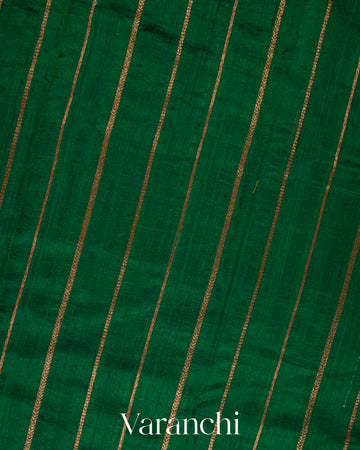 Emerald Green Striped Pure Raw Silk Handloom Saree 