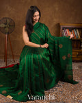Emerald Green Striped Pure Raw Silk Handloom Saree 