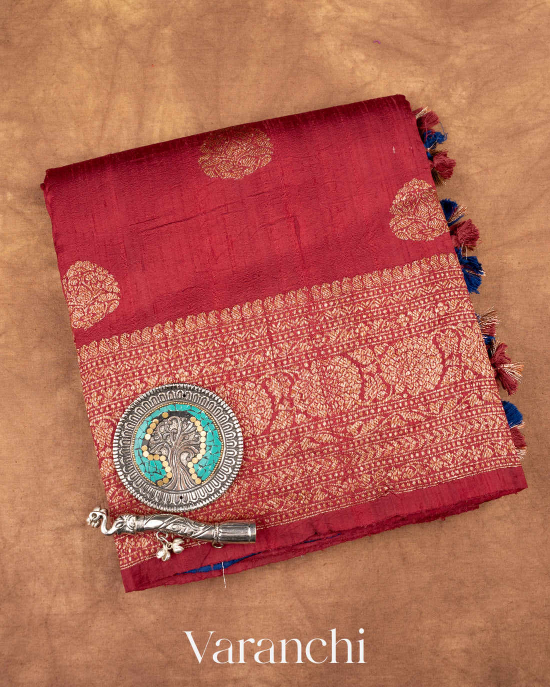 Maroon Pure Raw Silk Handloom Saree 