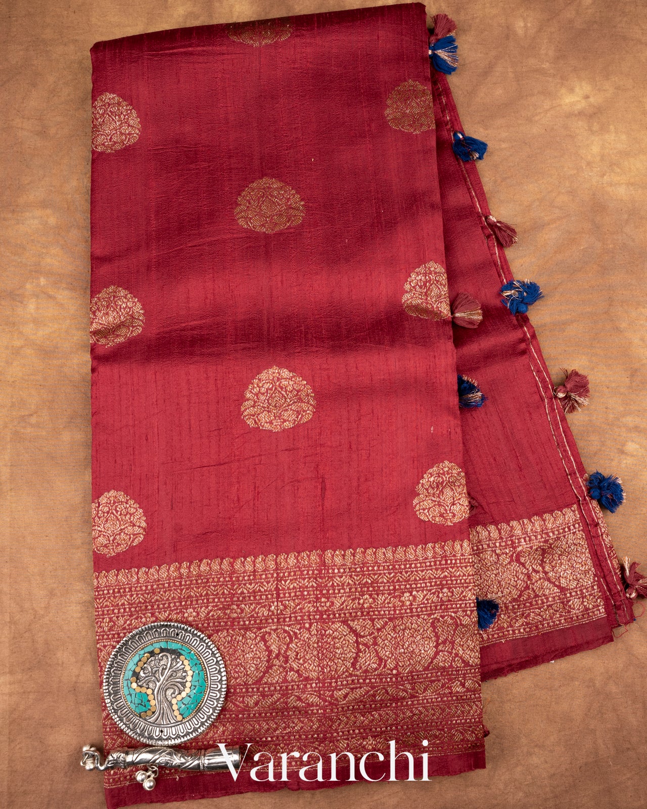 Maroon Pure Raw Silk Handloom Saree 