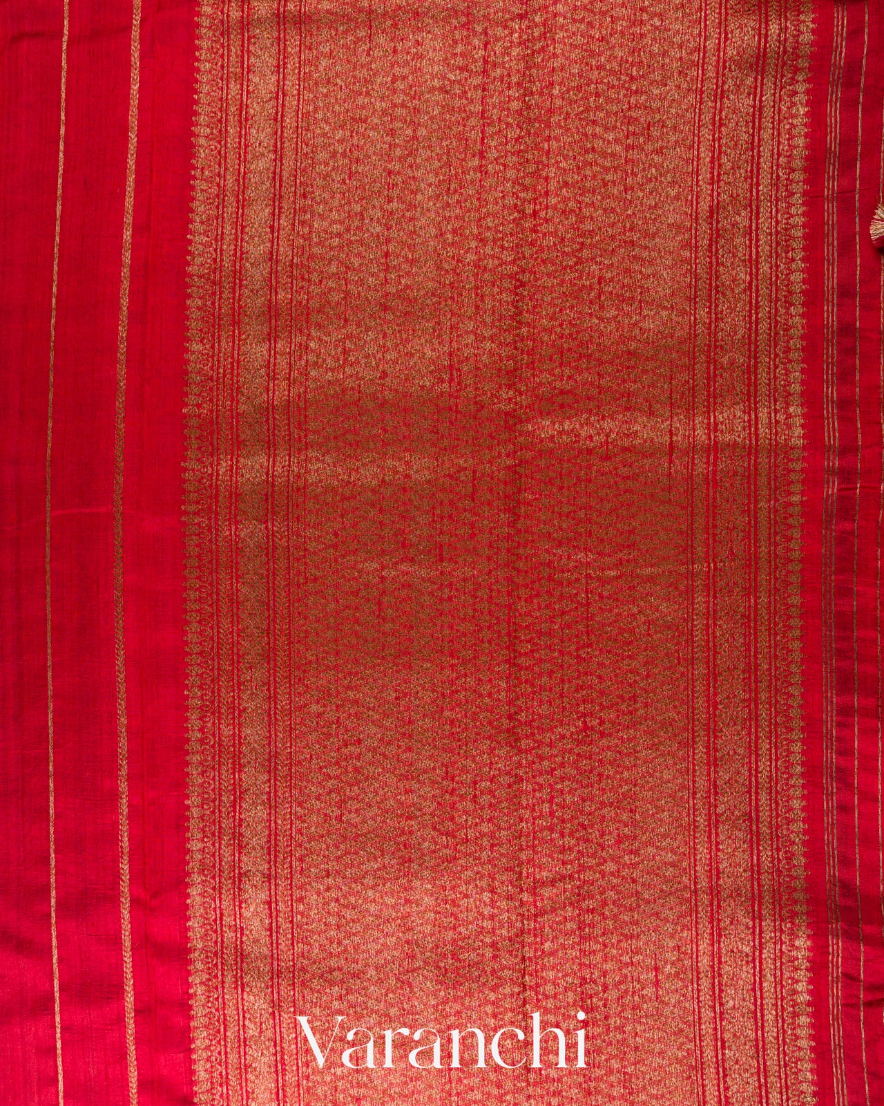 Sindoor Red Borderless Striped Pure Raw Silk Handloom Saree draft m