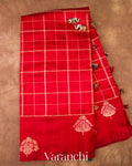 Maroon Red Checks Raw Silk Handloom Saree 
