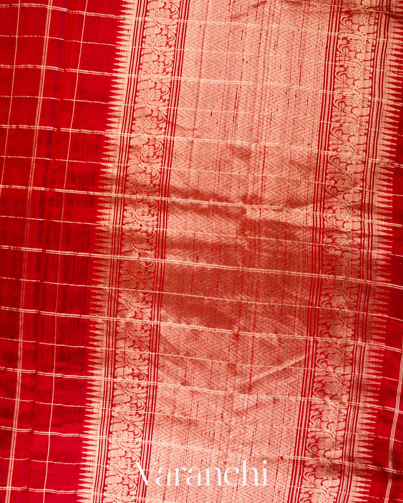 Maroon Red Checks Raw Silk Handloom Saree 