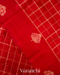 Maroon Red Checks Raw Silk Handloom Saree 