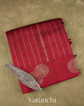 Deep Maroon Striped Pure Raw Silk Handloom Saree