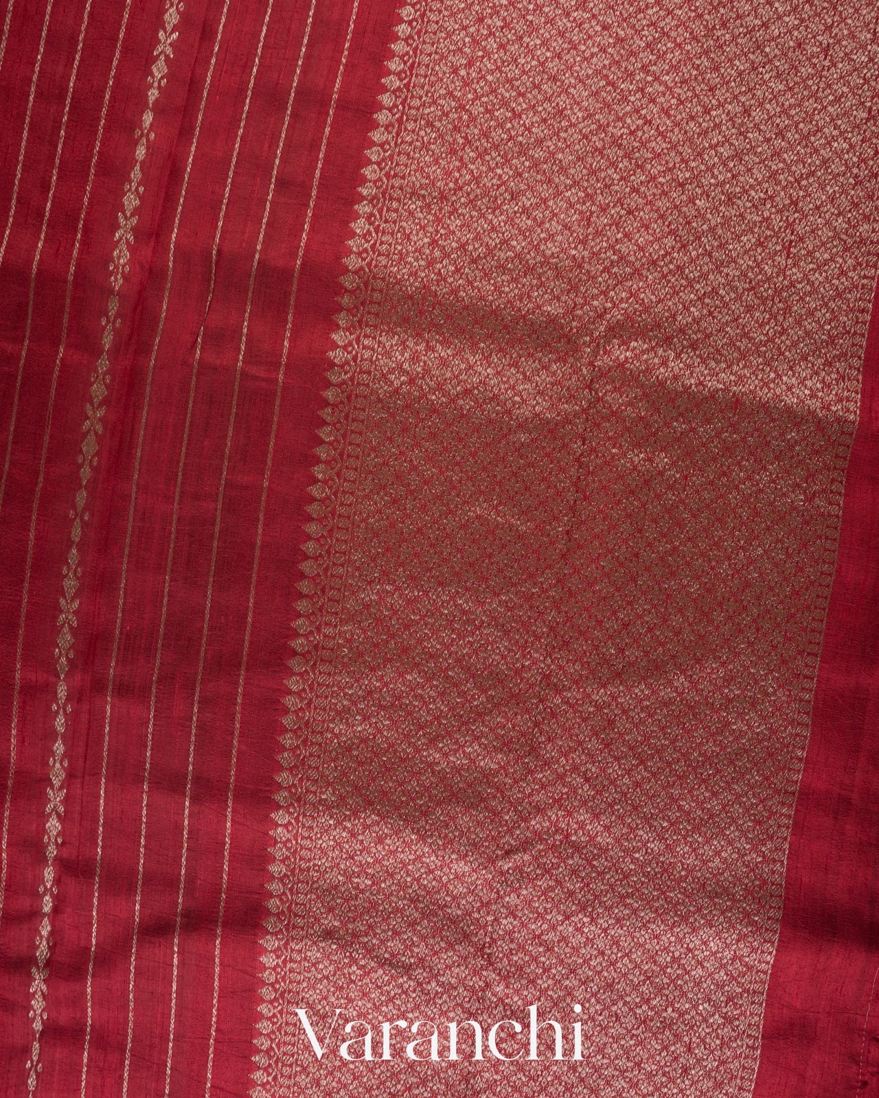 Deep Maroon Striped Pure Raw Silk Handloom Saree