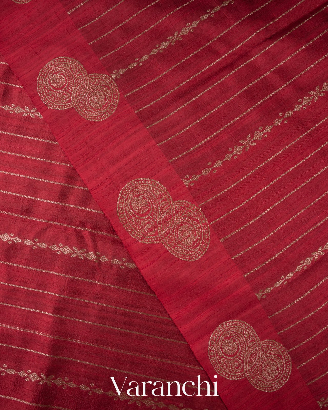 Deep Maroon Striped Pure Raw Silk Handloom Saree