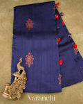 Navy Blue Borderless Pure Raw Silk Handloom Saree