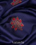Navy Blue Borderless Pure Raw Silk Handloom Saree