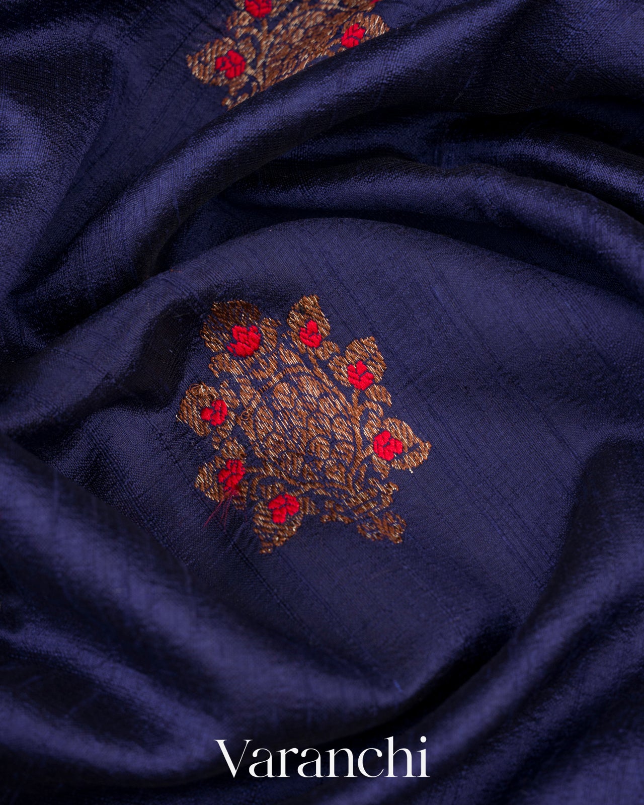 Navy Blue Borderless Pure Raw Silk Handloom Saree