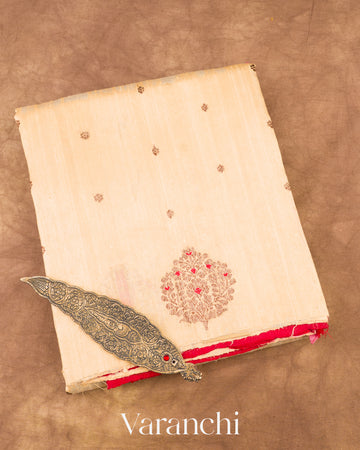 Off-White Borderless Pure Raw Silk Handloom Saree