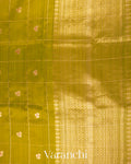 Lime Yellow Green Checks Raw Silk Handloom Saree  
