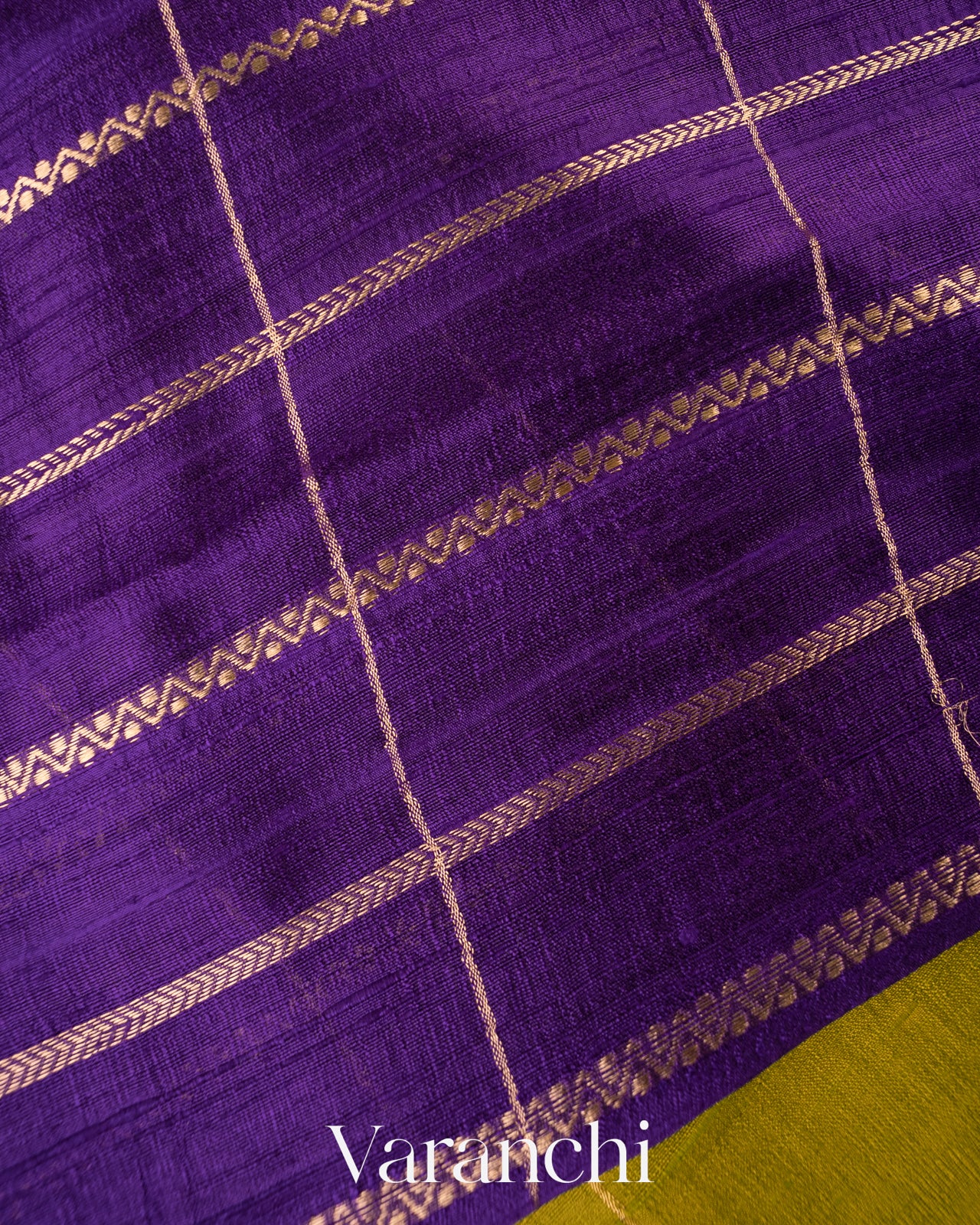 Lime Yellow Green Checks Raw Silk Handloom Saree  