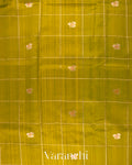 Lime Yellow Green Checks Raw Silk Handloom Saree  