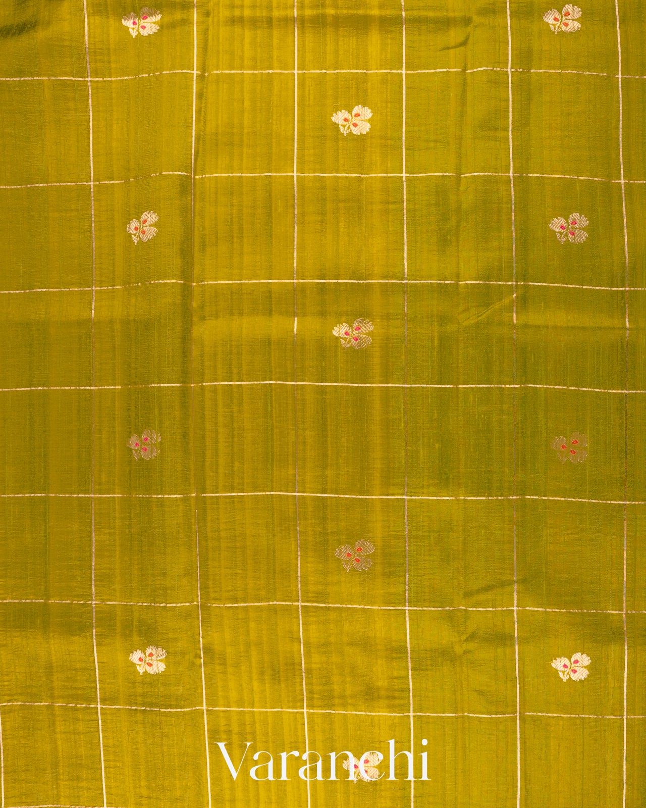 Lime Yellow Green Checks Raw Silk Handloom Saree  