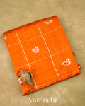 Burnt Orange Checks Raw Silk Handloom Saree 