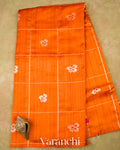 Burnt Orange Checks Raw Silk Handloom Saree 