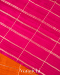 Burnt Orange Checks Raw Silk Handloom Saree 