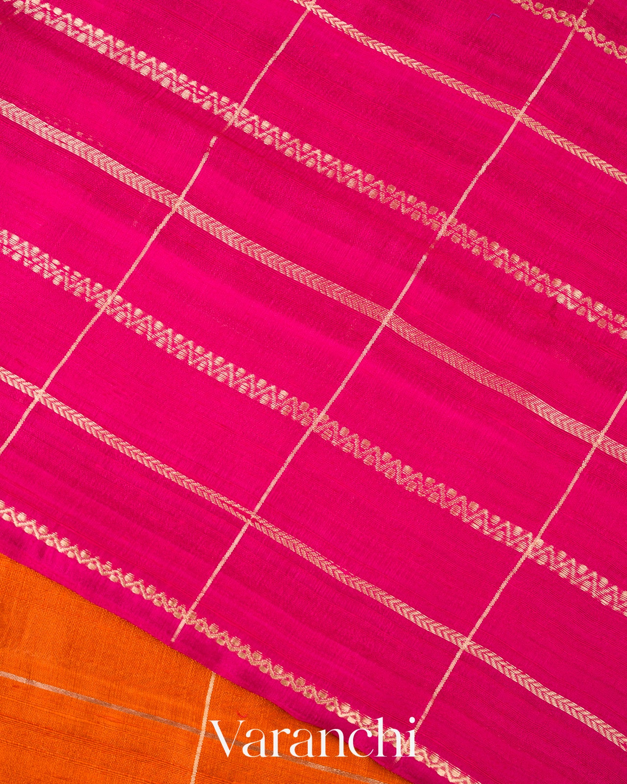 Burnt Orange Checks Raw Silk Handloom Saree 