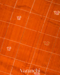 Burnt Orange Checks Raw Silk Handloom Saree 