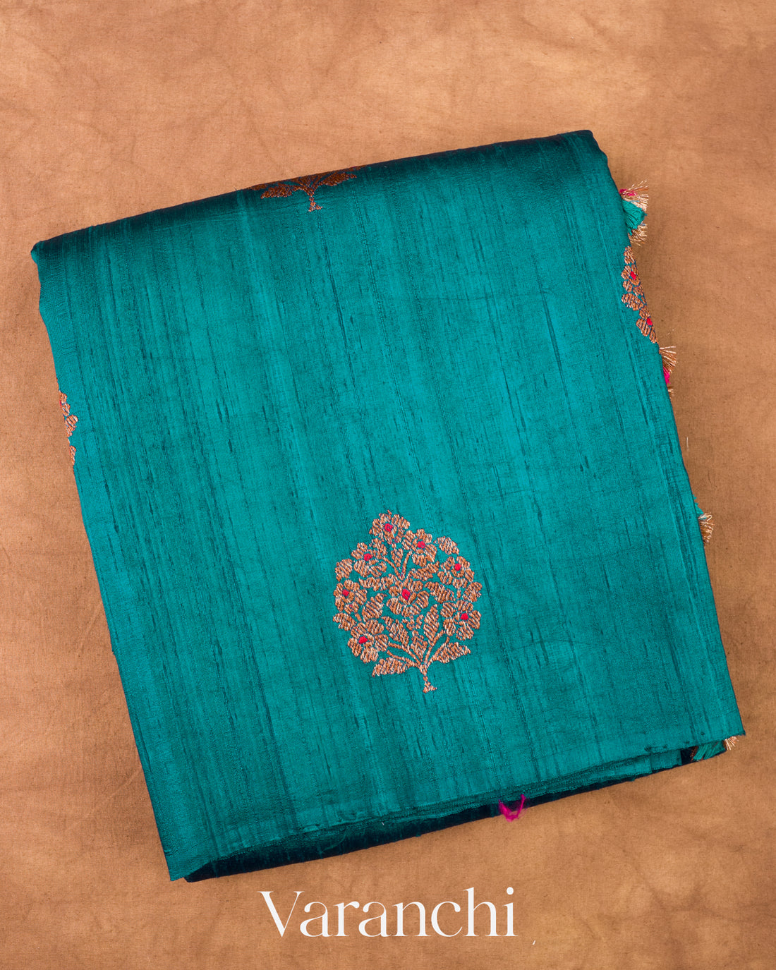 Peacock Teal Borderless Pure Raw Silk Handloom Saree
